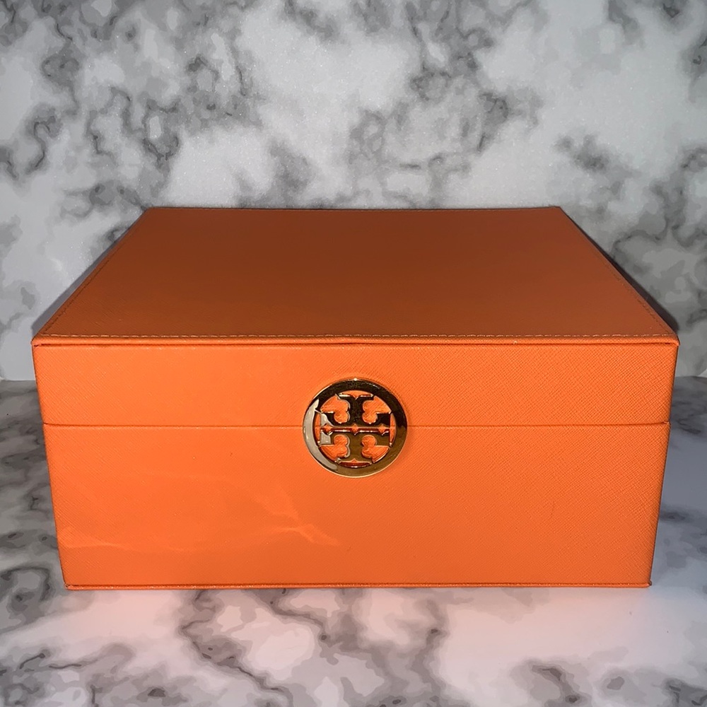 Tory Burch Orange & Gold Leather Storage Box